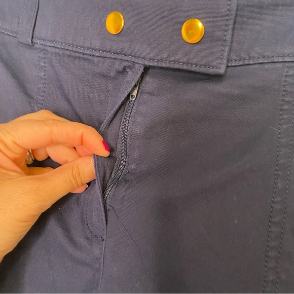 Tory Burch Navy Blue Flared leg Flat Front Gold Button Pants Size 4 - Picture 4 of 7